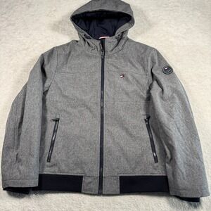 Tommy Hilfiger Jacket Mens Large Gray Hooded Softshell Quilted Lining Full Zip